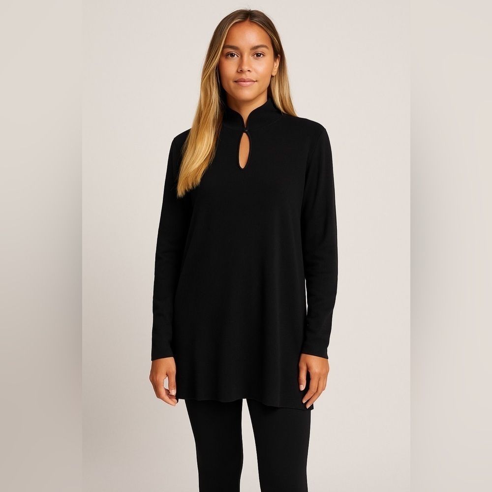 Josephine Chaus Sweater Classic Minimalist Keyhole V-Neck Black Size Large